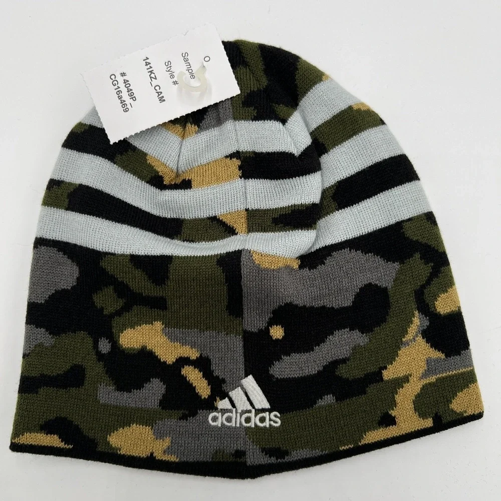 Adidas LA Kings NHL Camo Striped Beanie Knit Hat Green Grey OSFA